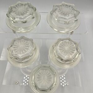 Vtg 5 Set Anchor Hocking Apothecary Air Tight Jar Canister Lids Starburst 2.75"